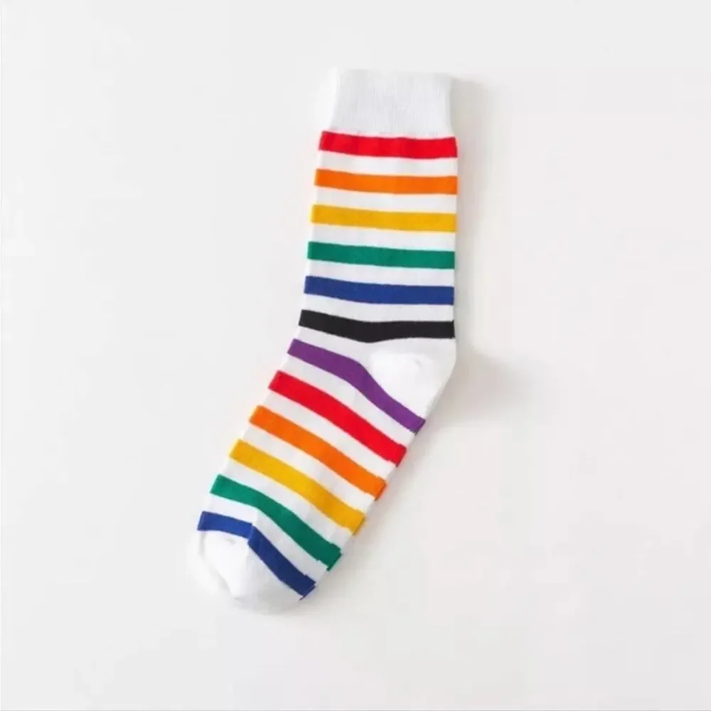 Women  Pride Rainbow Stripe  Black Socks Set Size 5-9